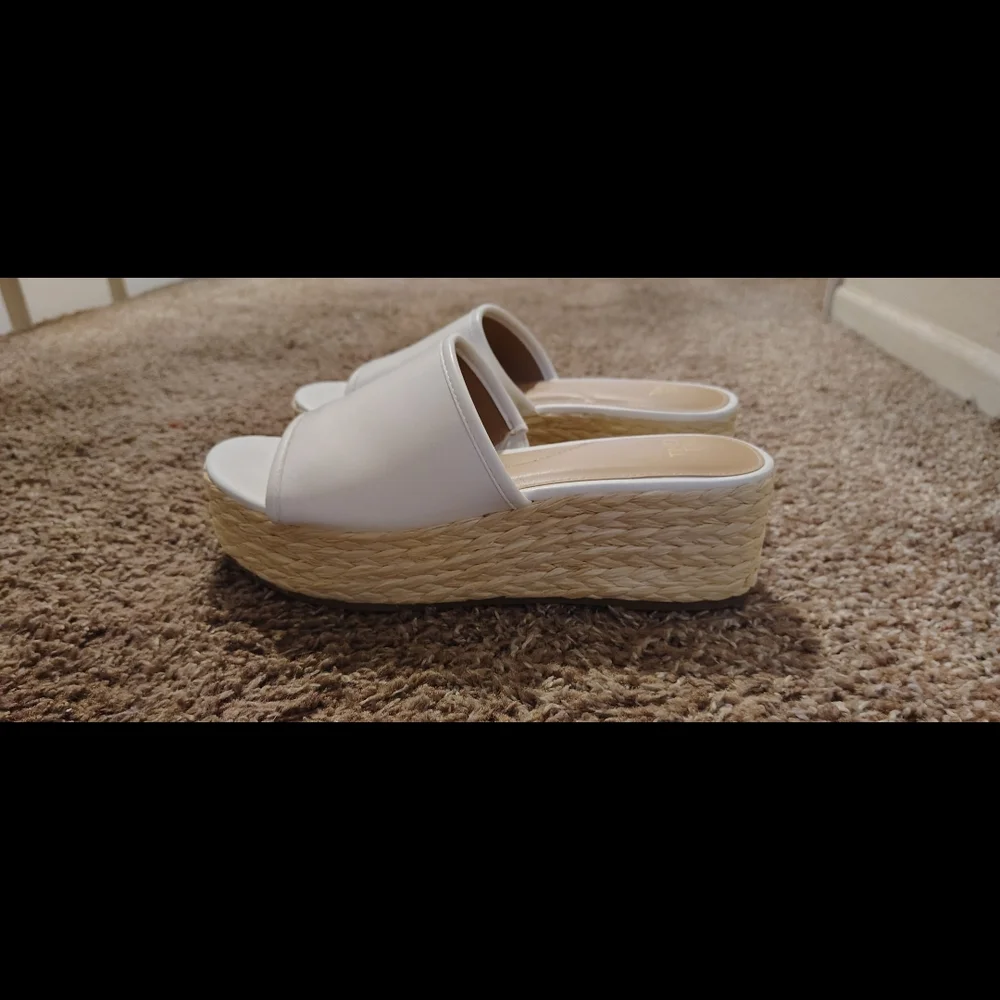 White Espadrille Platform Slide - Women